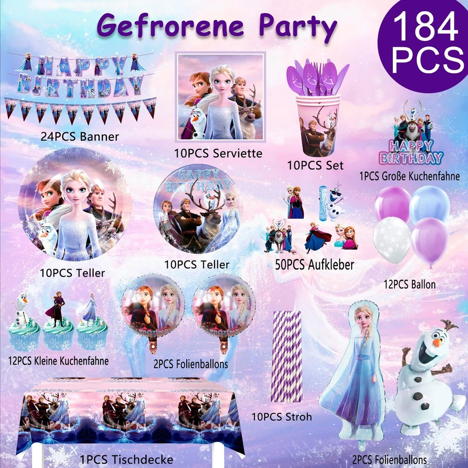 Frozen Geburtstagsdeko 184pcs Eiskönigin Geburtstagsdeko Frozen Party Geschirr - Bild 2 von 4