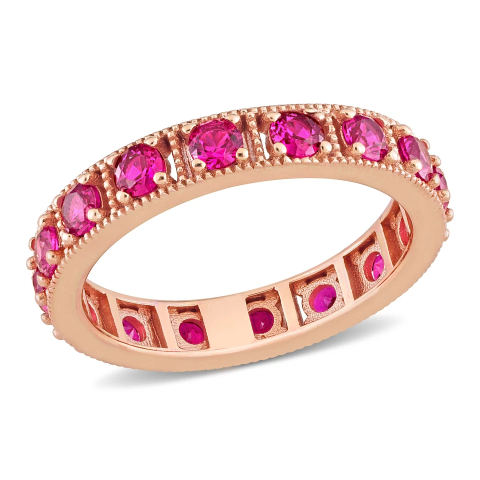 Anillo de eternidad de circonita cúbica rosa Amour enchapado en plata de ley 2 3/8 quilates TGW