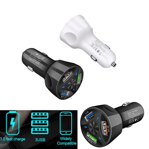 3-Port USB Car Charger Adapter QC 3.0 Fast Charging LED Display for Cellphone SS - Afbeelding 1 van 14