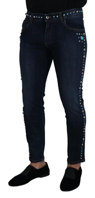 DOLCE & GABBANA Jeans Blue Cotton Studded Low Waist Denim IT48/W34