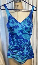 Vintage Roxane Womens Turquoise/Blue Floral Swimsuit Sz 16/38 8-10 Used