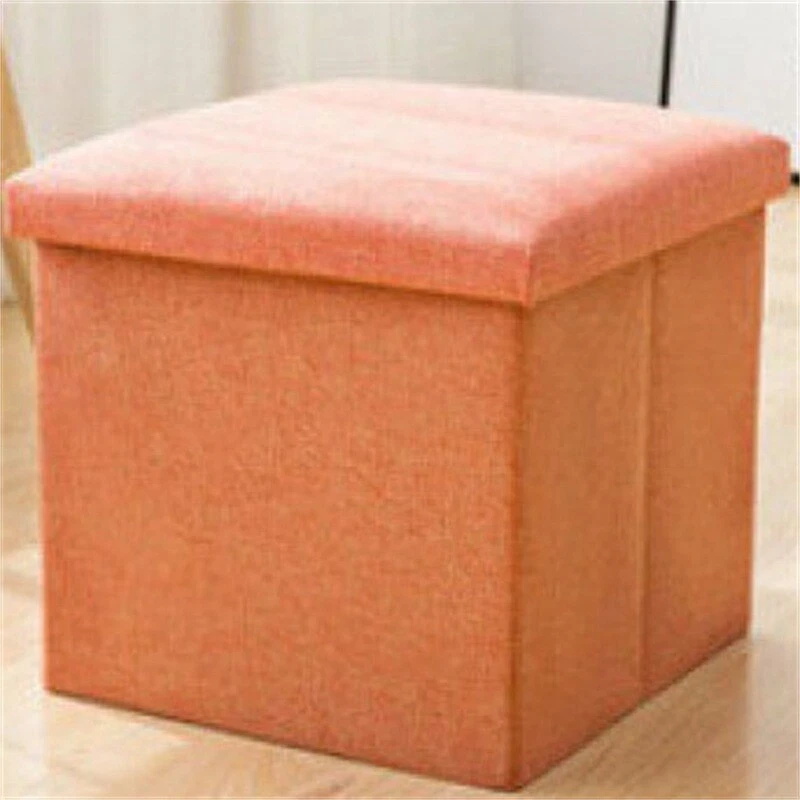 Folding Storage Ottoman Pouffe Large Foot Stool Double Seat Storage Boxes Linen - Image 2 of 4