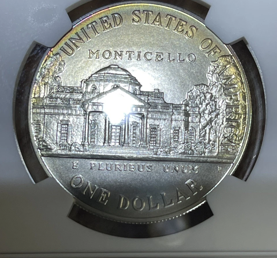 1993-P Thomas Jefferson Commemorative Dollar MS69 NGC Brown Label Reverse Toning - Image 4 of 4