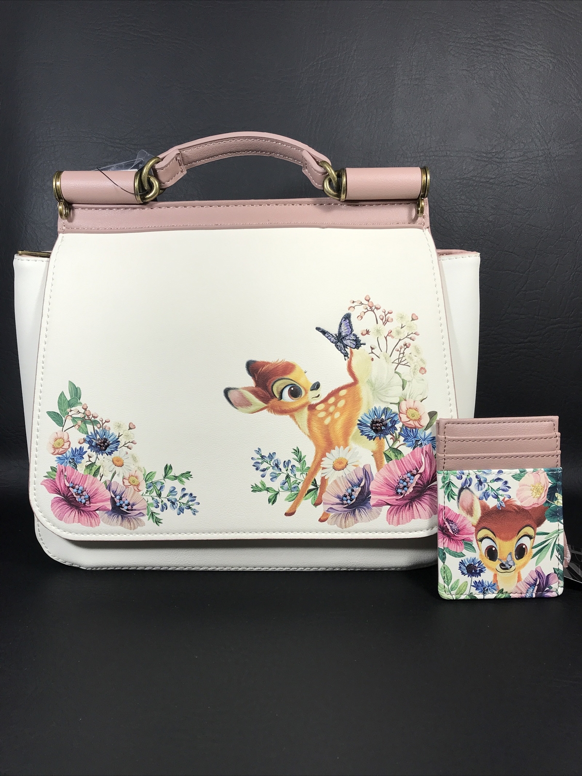 New! Loungefly Disney Bambi Floral Crossbody Satchel Bag & Cardholder