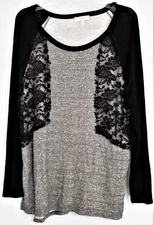 AUTH ELODIE LACE PULLOVER LONG SLEEVE KNIT SHIRT PREOWNED GREY & BLACK SZ M