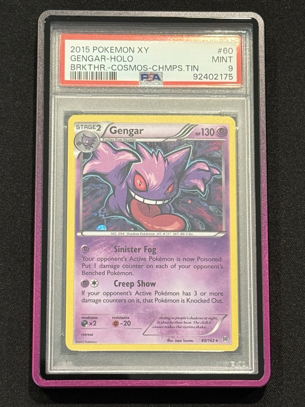 PSA 9 GENGAR 2015 Pokemon XY Breakthrough COSMOS HOLO Champions Tin #60 ~Pop 54~