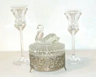 Vintage Jeanette Swan Trinket Dish & Australian Crystal Towle Candle Holders