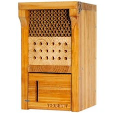 Mason Bee House Wax Coated Mason Bee Hive Wooden Insect Hotel Carpenter Bee H...