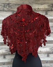 Sequin Beaded FULL Collar Shoulder Shrug Shawl Wrap Applique RED
