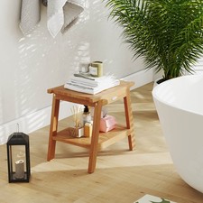 20" Teak Wood Shower Bench w/Storage Shelf Adjustable  Anti-slip Foot Pads