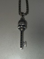 David Yurman Skull Key Memento Mori Amulet .925 Sterling Silver Black Diamonds