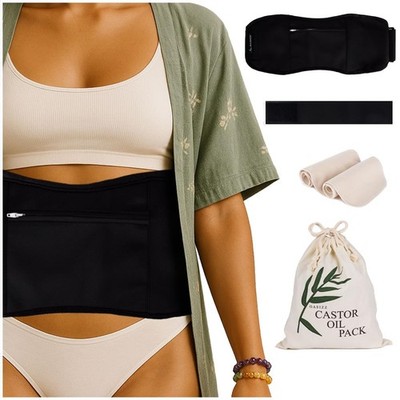 Premium Reusable Castor Oil Pack Wrap for Stomach 5Piece, 2956'', Black  Plush...