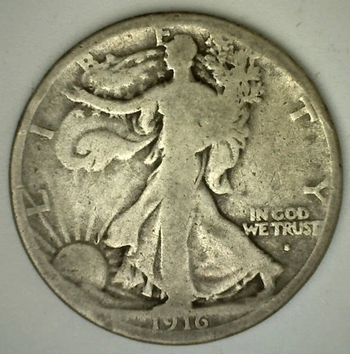 1916 S Half Dollar Silver Walking Liberty 50c Circulated Good 50 Cents Coin