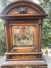 Antique Junghans Germany Westminster Mantel Bracket Clock Mahogany with Key