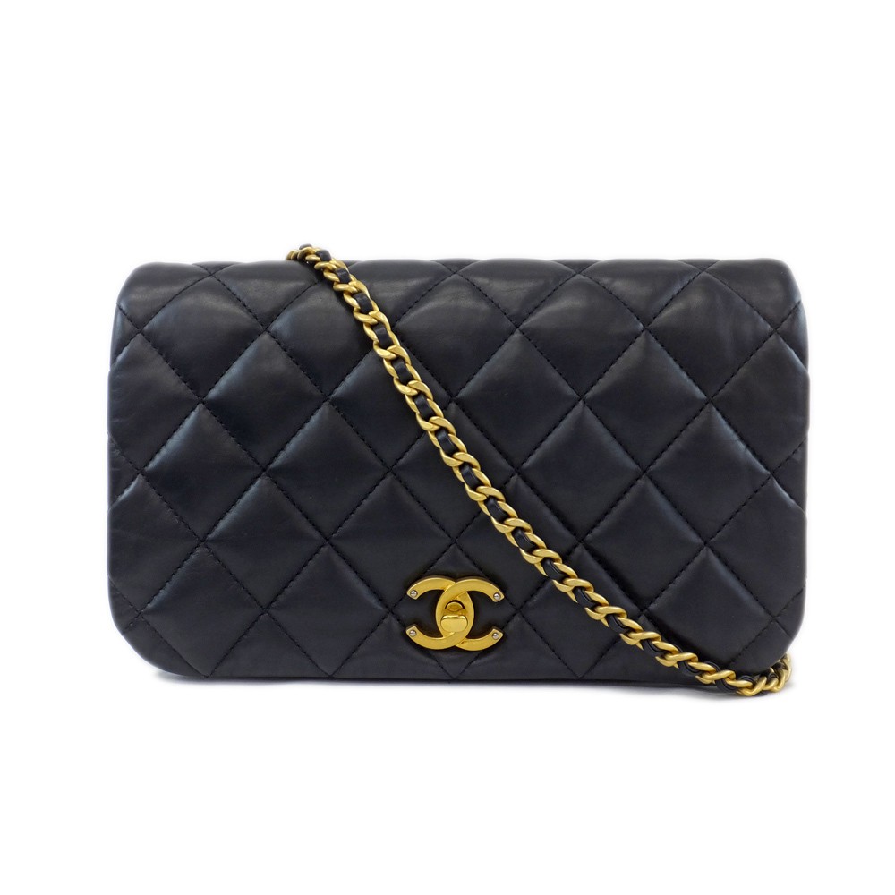 CHANEL Dark Navy Lambskin Matelass Shoulder Bag with Gold Hardware and Coco Mark