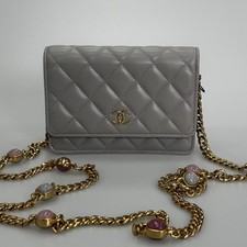Chanel Grey Lambskin WOC Chain Wallet With Multicolor Enamel CC Turn Lock