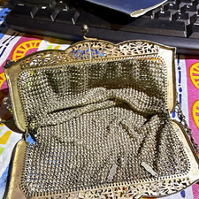 Whiting  Davis Vintage Metal Mesh Purse Enamel Frame Silver/Green/Blue/Black