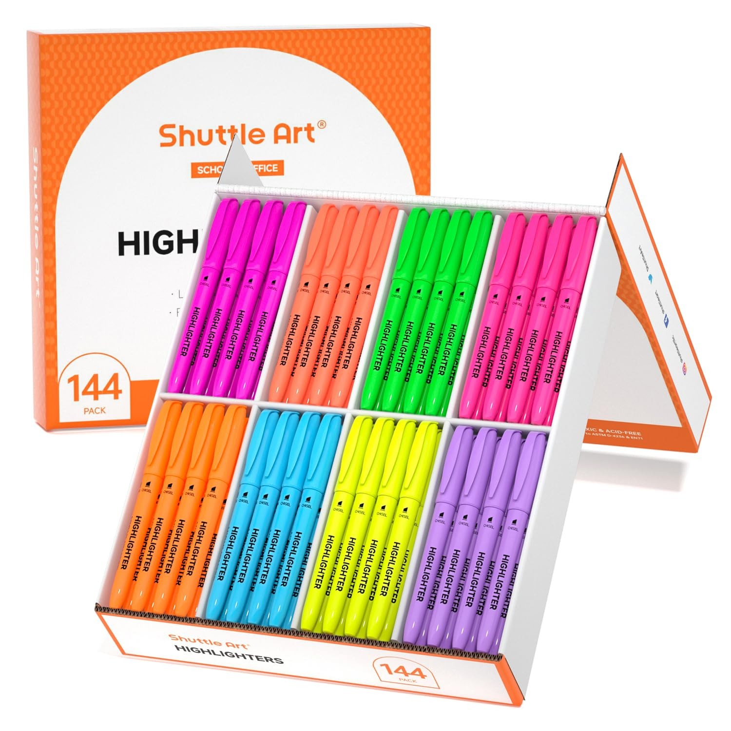 Shuttle Art 144 Highlighters Assorted Colors Set 8 Bright Chisel Tip Markers