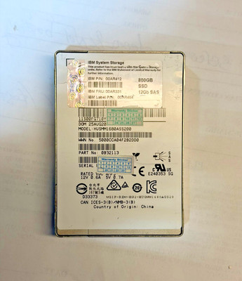 IBM 00AR412 800GB 2.5'' 12Gb/s SAS Solid State Drive HUSMM1680ASS200 90%+ health