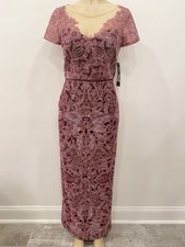 JS Collections Formal Gown Long SZ 2 Maroon Illusion Lace Wedding Guest Dress