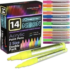 14-Pack Neon UV Fluorescent Acrylic Paint Pens - Extra Fine & Medium Tips