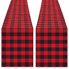 2Pcs Black Red Buffalo Plaid Table Runner 13x84 Inch Christmas Holiday Decor