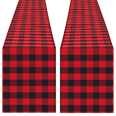 2Pcs Black Red Buffalo Plaid Table Runner 13x84 Inch Christmas Holiday Decor
