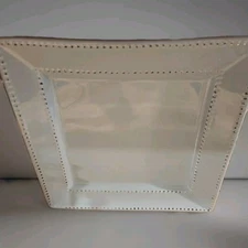 1 Home Essentials BEADED SQUARE COLLECTION Aqua Beaded Rim 10" Dinner Plate 