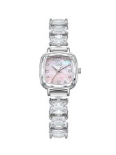 Women Square Dress Watch Silver Crystal Brace...