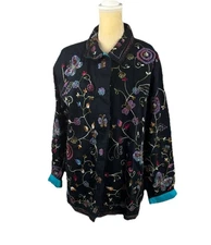 THE QUACKER FACTORY EMBROIDERED BEADED BUTTERFLY FLORAL COTTON JACKET   SzL  EUC