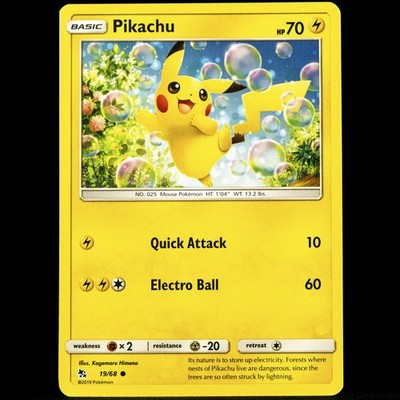 Pikachu 19/68 Non Holo Common Hidden Fates Sun and Moon Pokemon Card