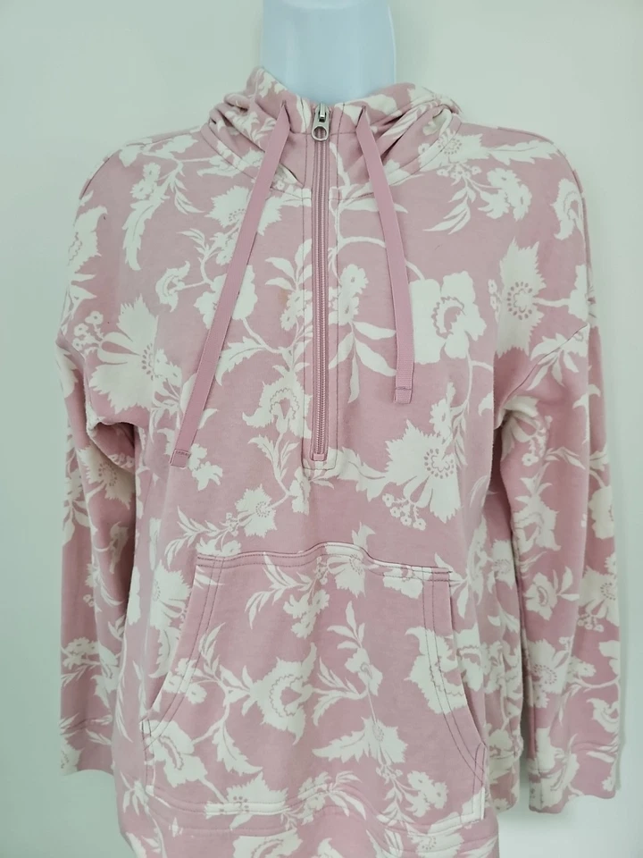 Croft & Barrow Rosa y Blanco Floral 1/2 Cremallera Sudadera con Capucha Pequeña Mediana L/Slv Foto 3 de 4