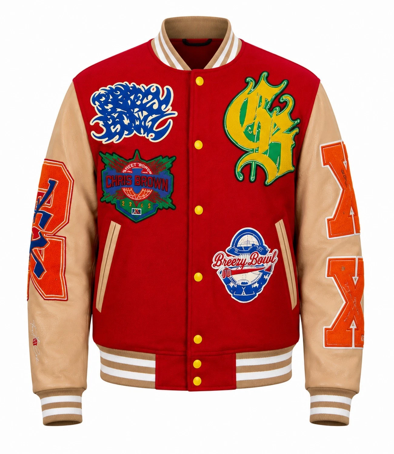 Men's Chris Brown Breezy Bowl XX Varsity Letterman Wool & Leather Jacket - product detail image 1