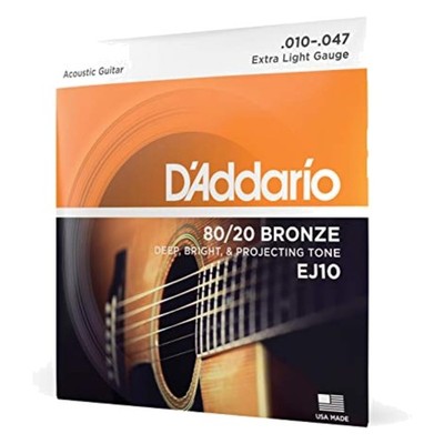 D'Addario EJ10 80/20 Bronze Extra Light Gauge Guitar Strings - Bold Treble Sound