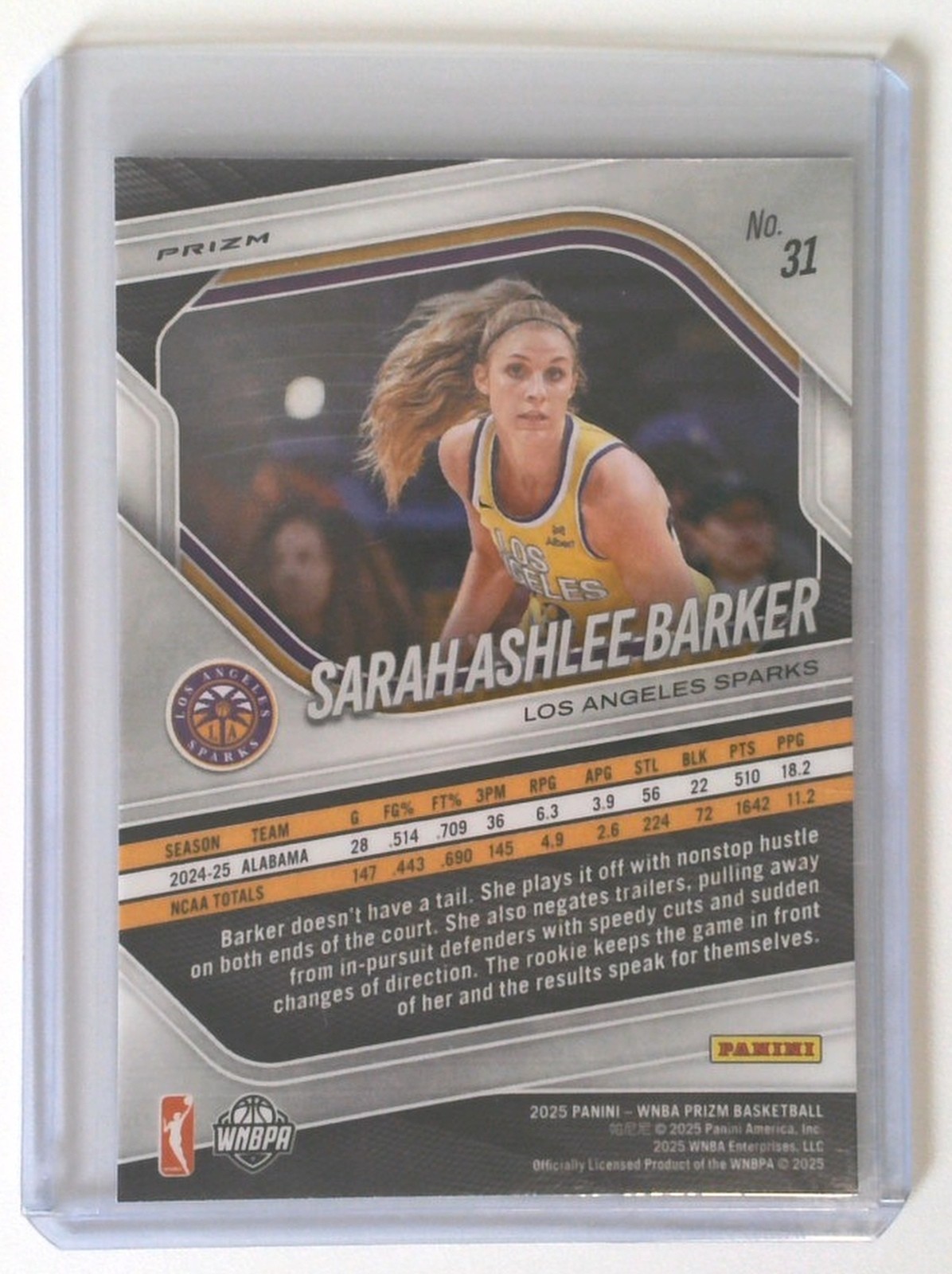 2025 Panini WNBA Prizm #31 Sarah Ashlee Barker Rookie Silver Prizm Refractor view 2