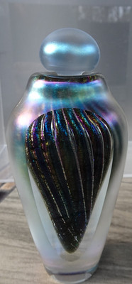 Signed Brian Maytum 1989 Studio Glass Dichroic Air Trap Faceted Perfume Bottle