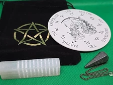 Divination Set Hematite Pendulum Reverse Board Selenite Velvet Pouch Gift Penta