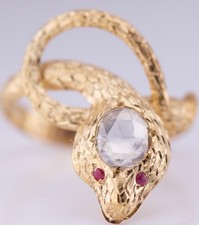 Antique Victorian Gold Ring "King Cobra" Snake Serpent- 1.6ct Rose Cut Diamond