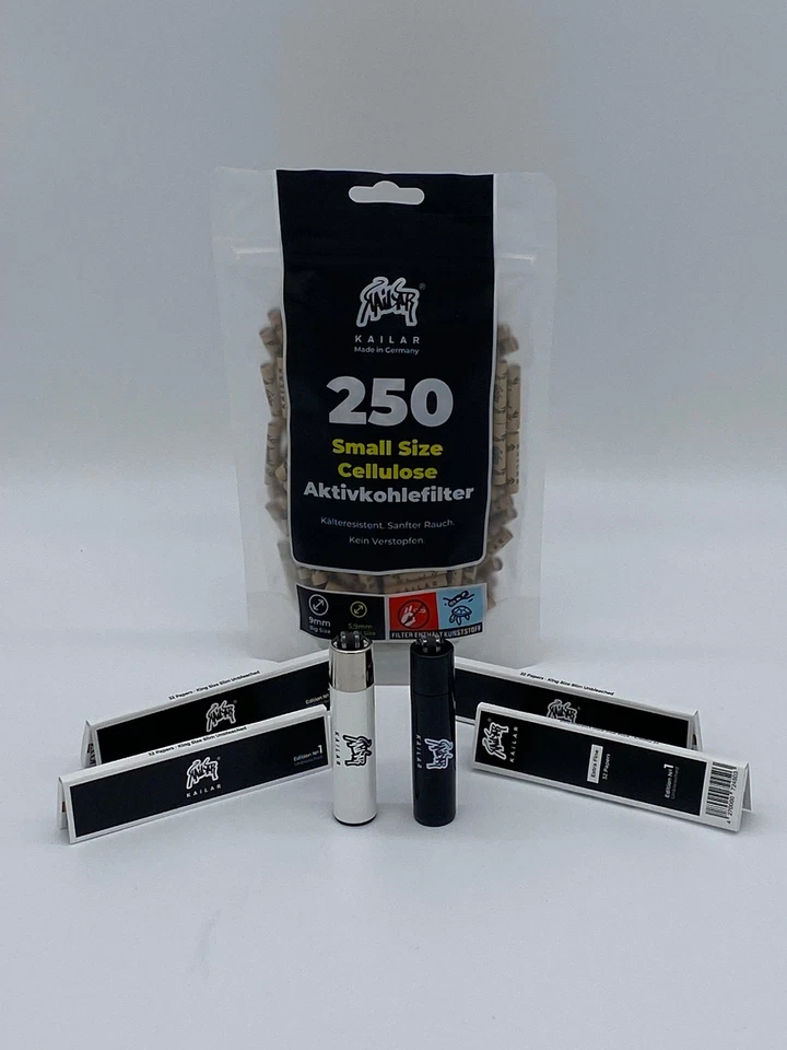 Kailar Cellulose Slim Aktivkohlefilter ø 6mm 250 St. ungebl + 4x Papier o. 1Feu.
