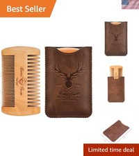 Natural Wood Comb with Travel-Friendly Leather Case - Must-Have Grooming