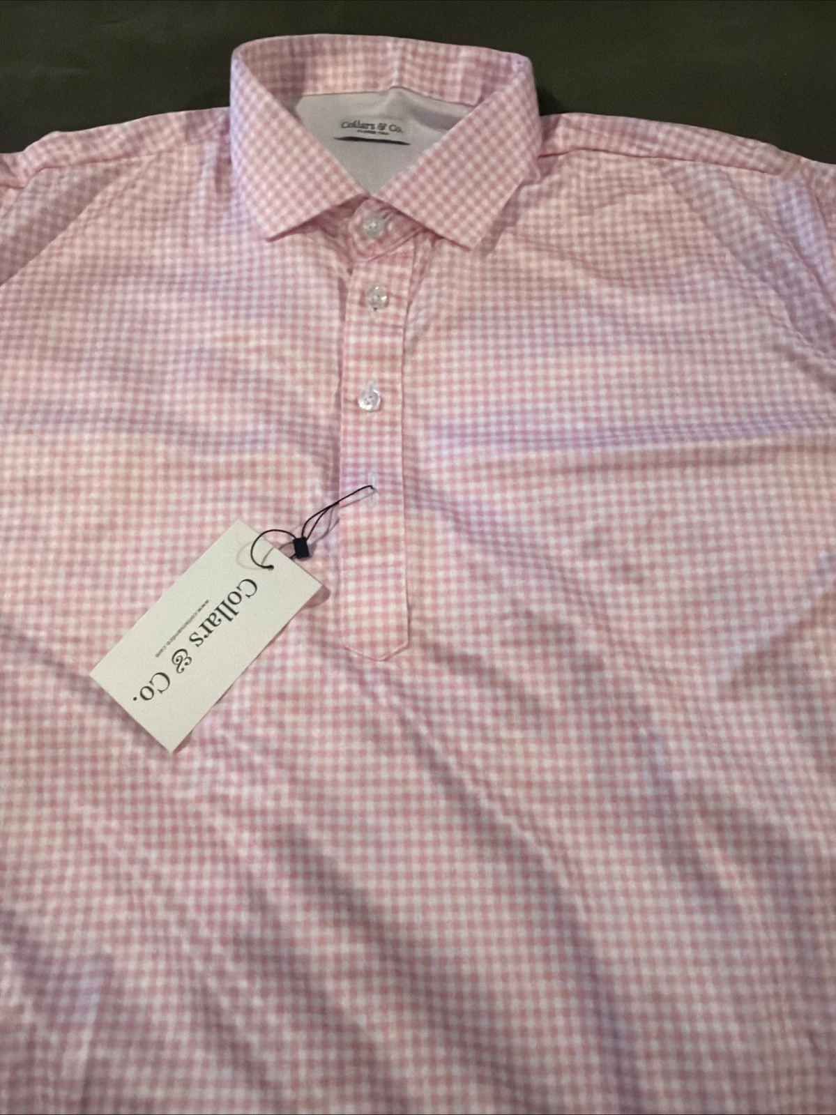 NWT Collars & Co Dress Collar Polo Shirt Men XL Tall Pink/White Checkered $88