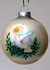 Vintage Glass Pictured DOVE PEACE on EARTH Ball Christmas Ornament Corning