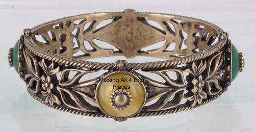 LUCKY BRAND ANTIQUE GOLDTONE YELLOW & GREEN STONES BRACELET Broken/Repair - Picture 8 of 8