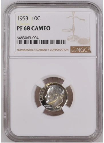 1953 Roosevelt Proof Dime 10C NGC, PF 68 Cameo, PR68CAM