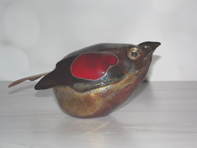 Terri Axness Raku Pottery Red Wing Bird Oregon Artist B83
