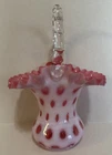 Fenton Cranberry Opalescent Coin Dot 10” Basket