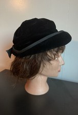 Vintage Mr John Deb-Teen 1950  s Black Velvet Hat Ribbon Detail and Wire Brim