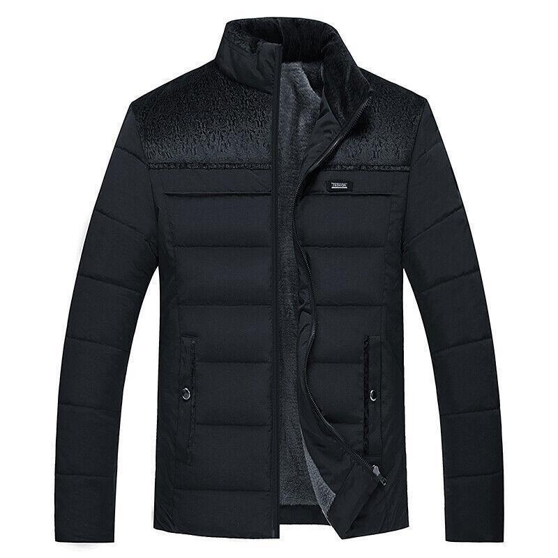 Men's Cotton Formal Jacket Faux Fur Coat Zip Thicken Stand Collar Slim ...