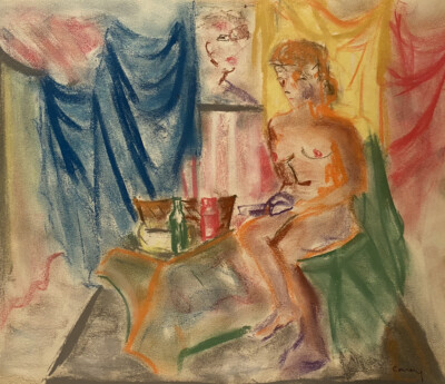 CONROY NEW YORK CITY 1980s NUDE FIGURE PORTRAIT STUDY MODERNIST Pastel Drawing