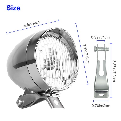 Vintage Classical Chrome Bike Bicycle LED Headlight Retro Front Light Head Lamp - Picture 14 of 16